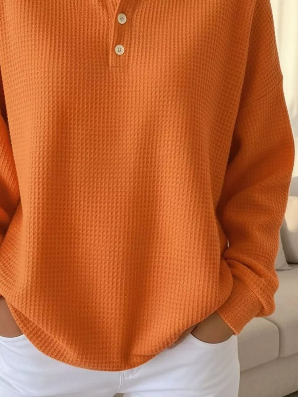 Full Size Waffle Knit Button Detail Sweatshirt Plus (3)