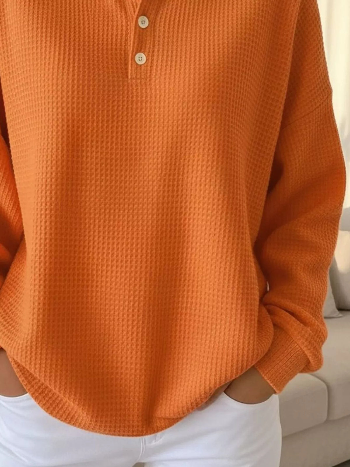 Full Size Waffle Knit Button Detail Sweatshirt Plus (3)