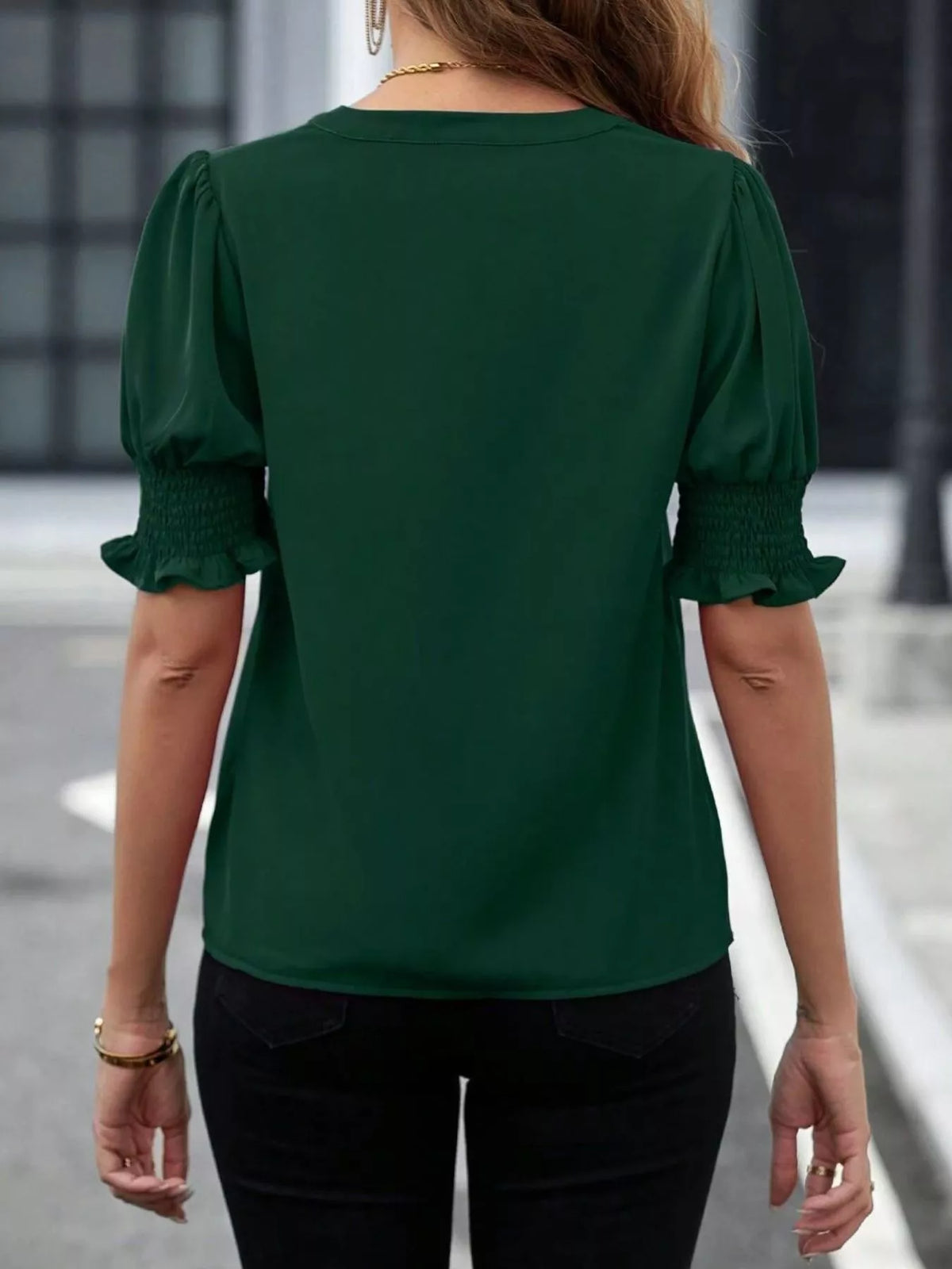Notched Half Sleeve Blouse (28)