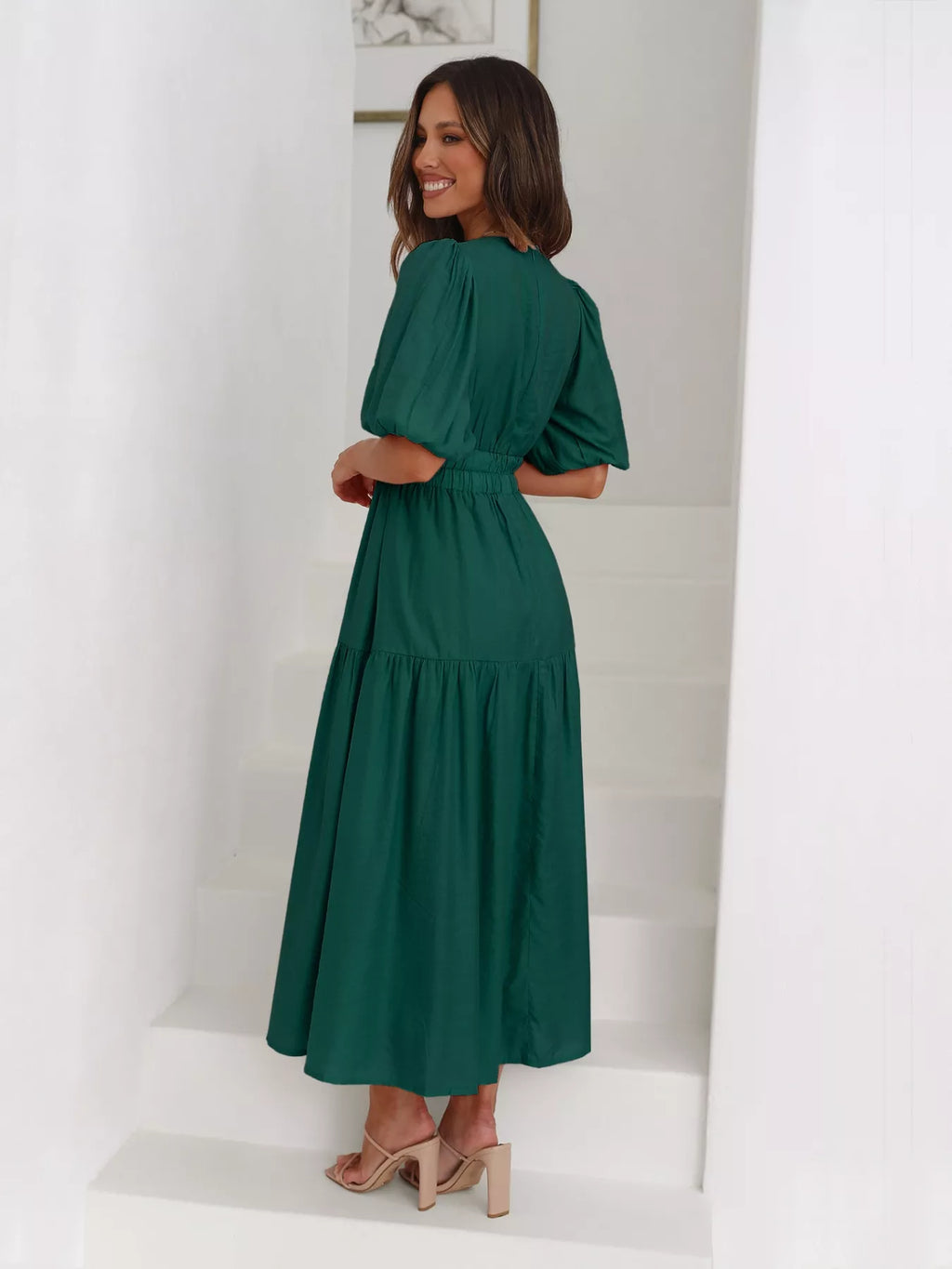 Tiered Puff Sleeve Midi Dress (8)