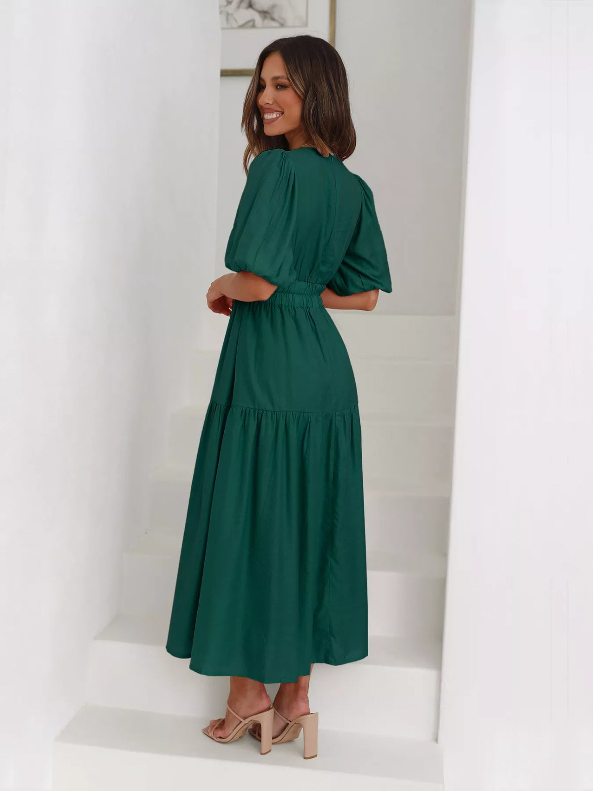 Tiered Puff Sleeve Midi Dress (8)