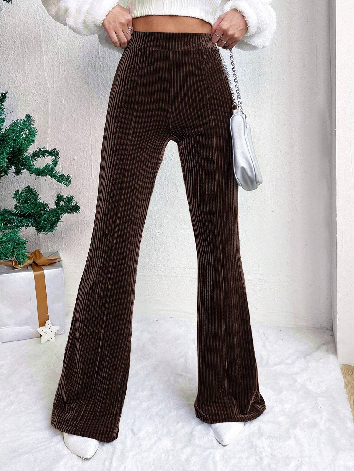 High Waist Lamp Wick Corduroy Bell-bottom Pants Wide Leg (13)