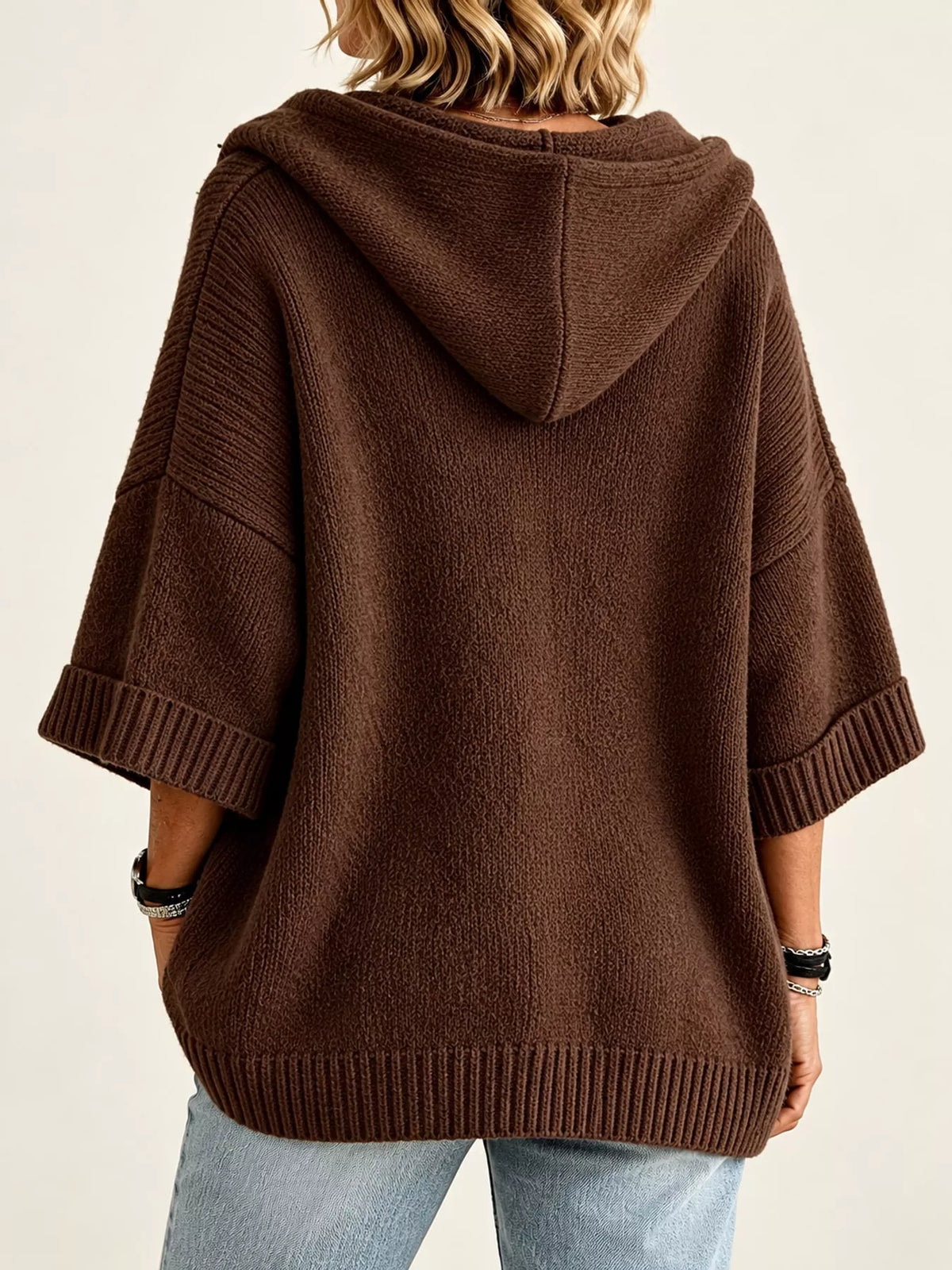 Full Size Hooded Open-front Knit Cardigan Plus (22)