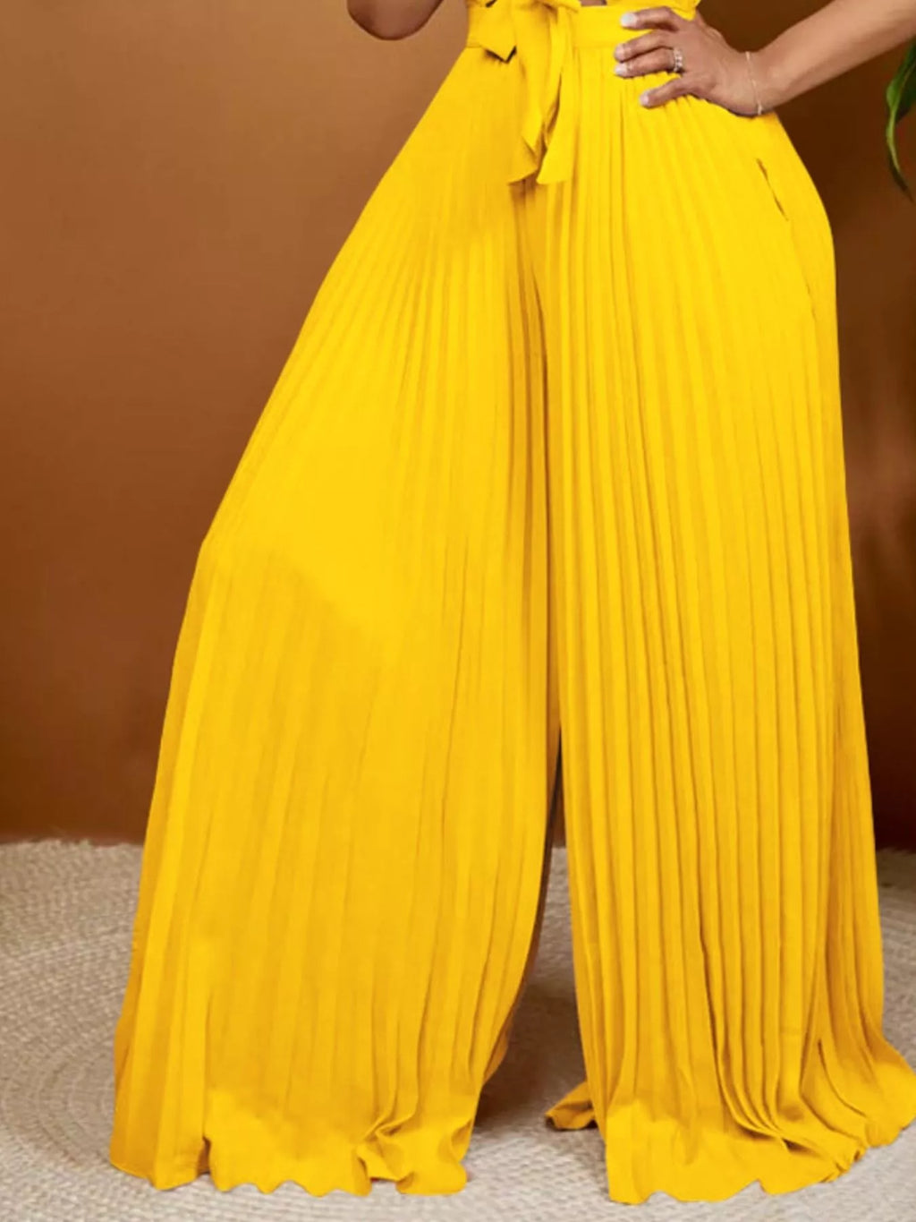 Full Size Tie Front Pleated Wide Leg Jumpsuit Plus (6)