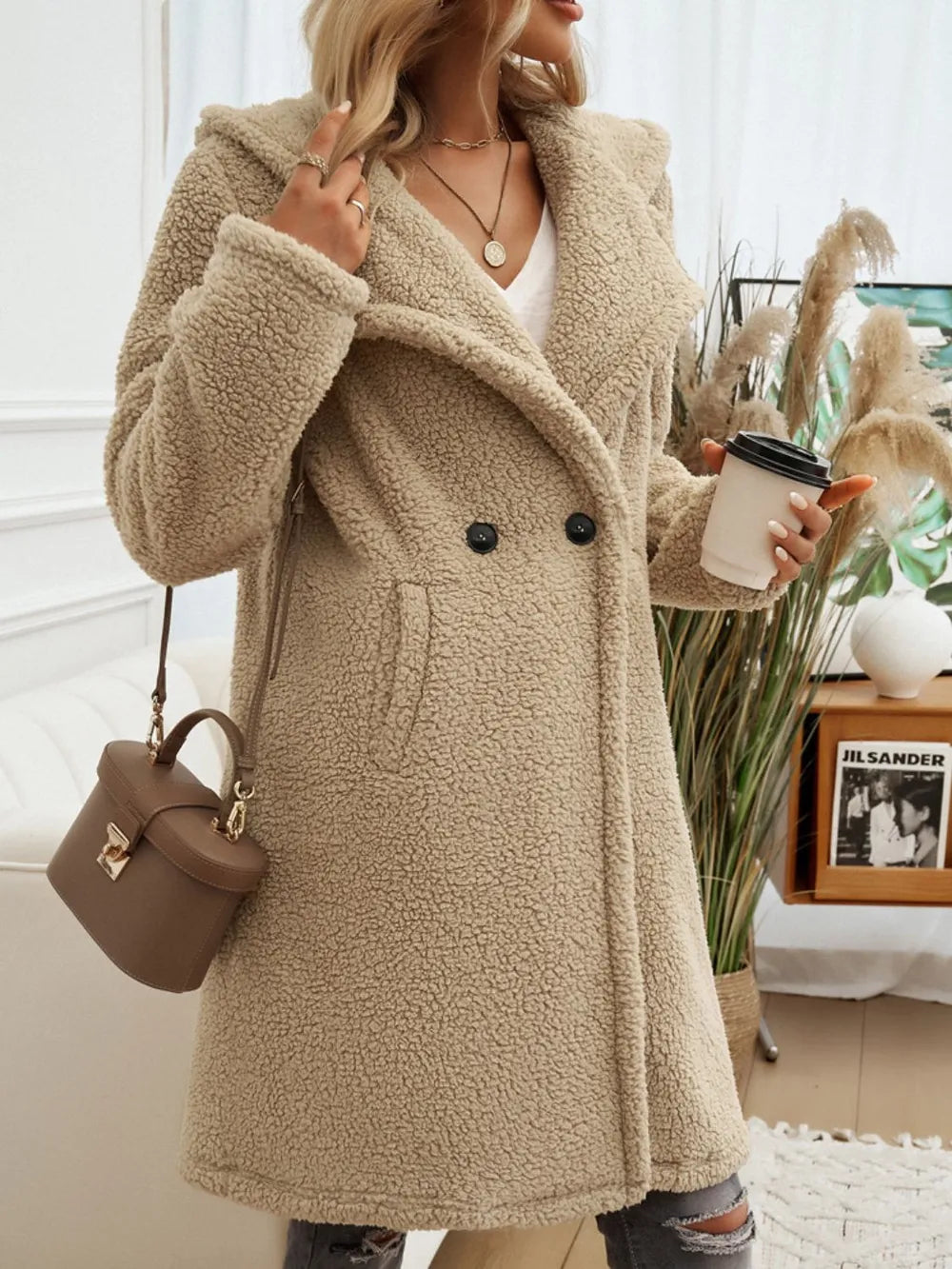 Pocketed Long Sleeve Hooded Teddy Coat (6)