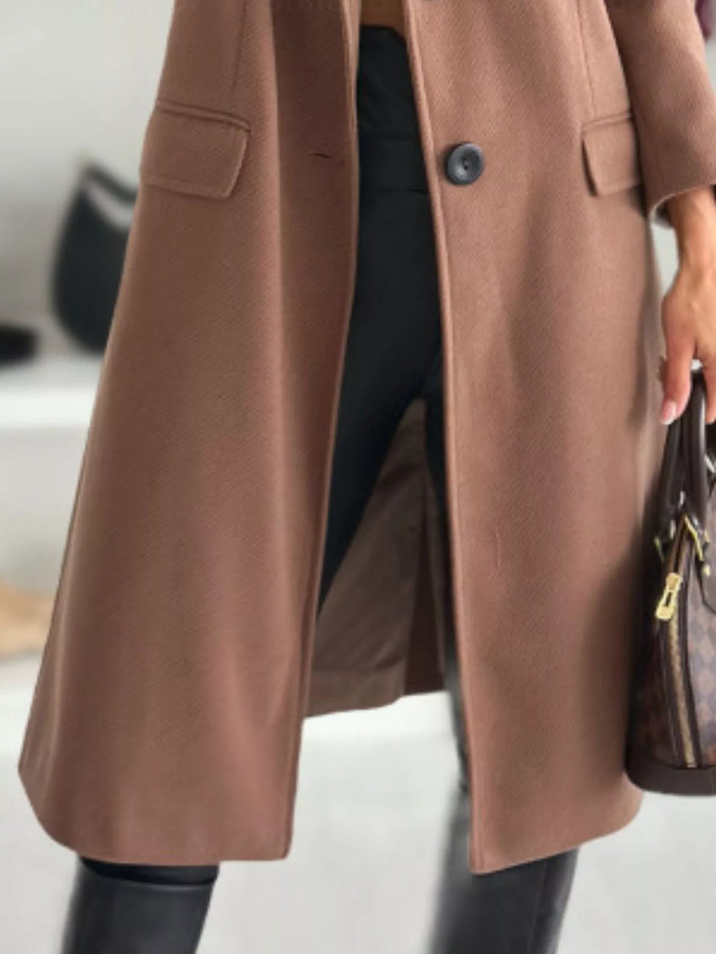 Lapel Collar Long Sleeve Coat (10)