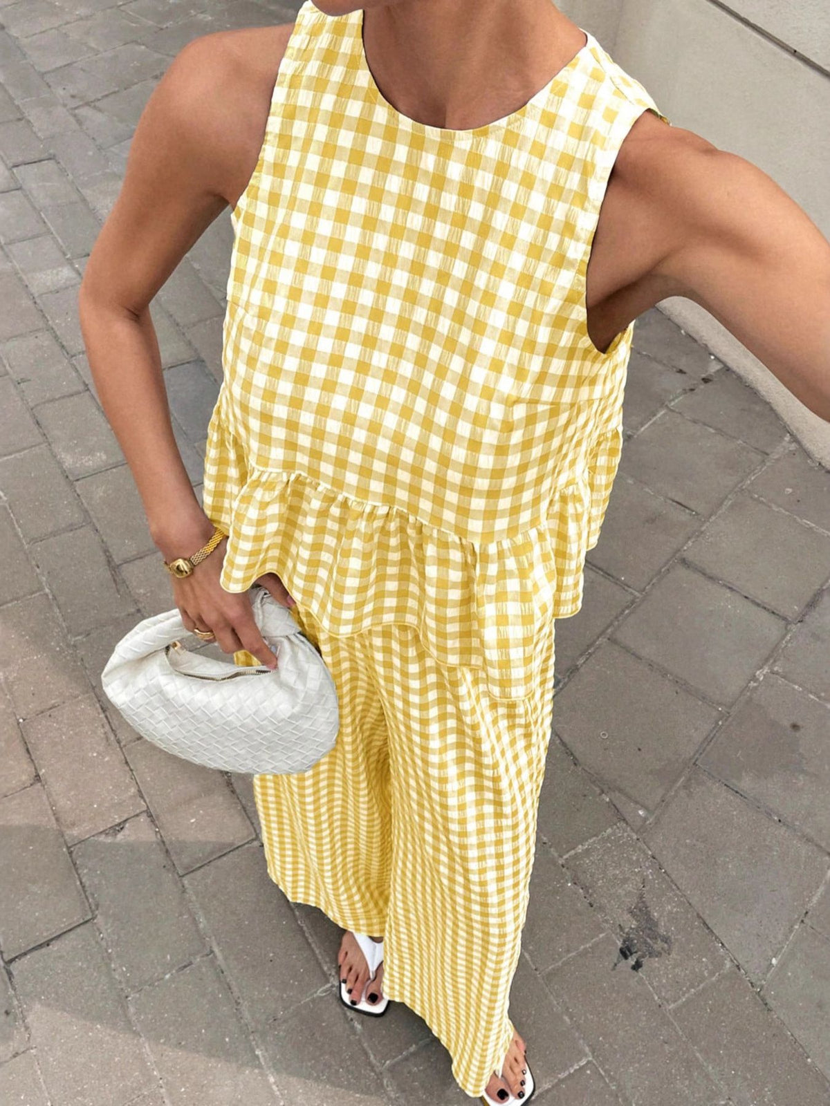 Gingham Sleeveless Top Wide-leg Pants Set (18)