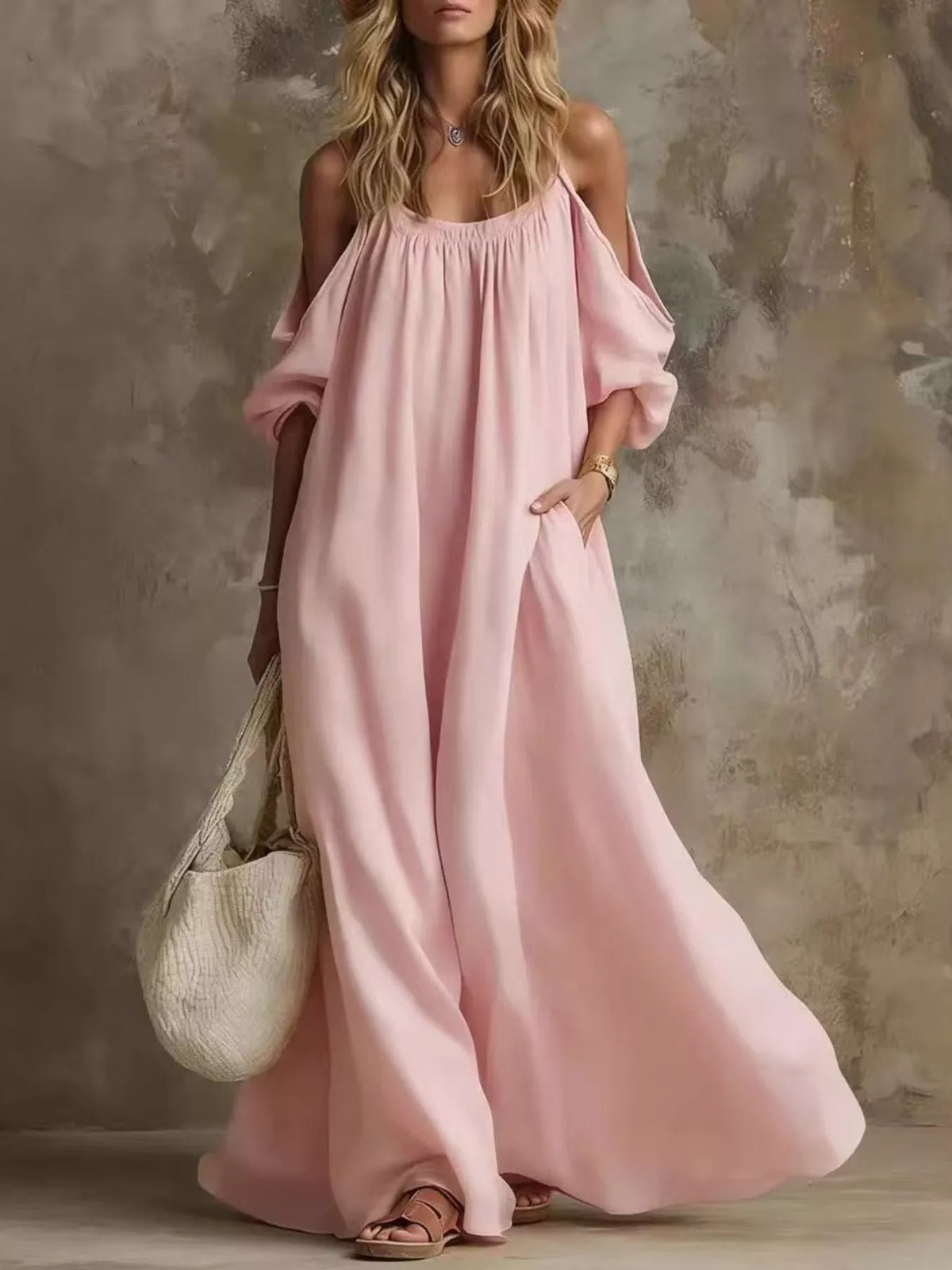 Full Size Cold-shoulder Linen Maxi Dress Plus (7)