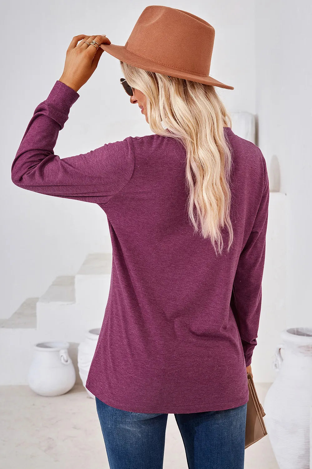 Notched Button Detail Long Sleeve T-shirt (20)