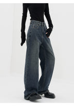Retro Dark Blue Wide Leg Jeans Baggy Straight Trousers photo 17