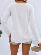 Full Size V-neck Decor Button Long Sleeve T-shirt Plus (2)