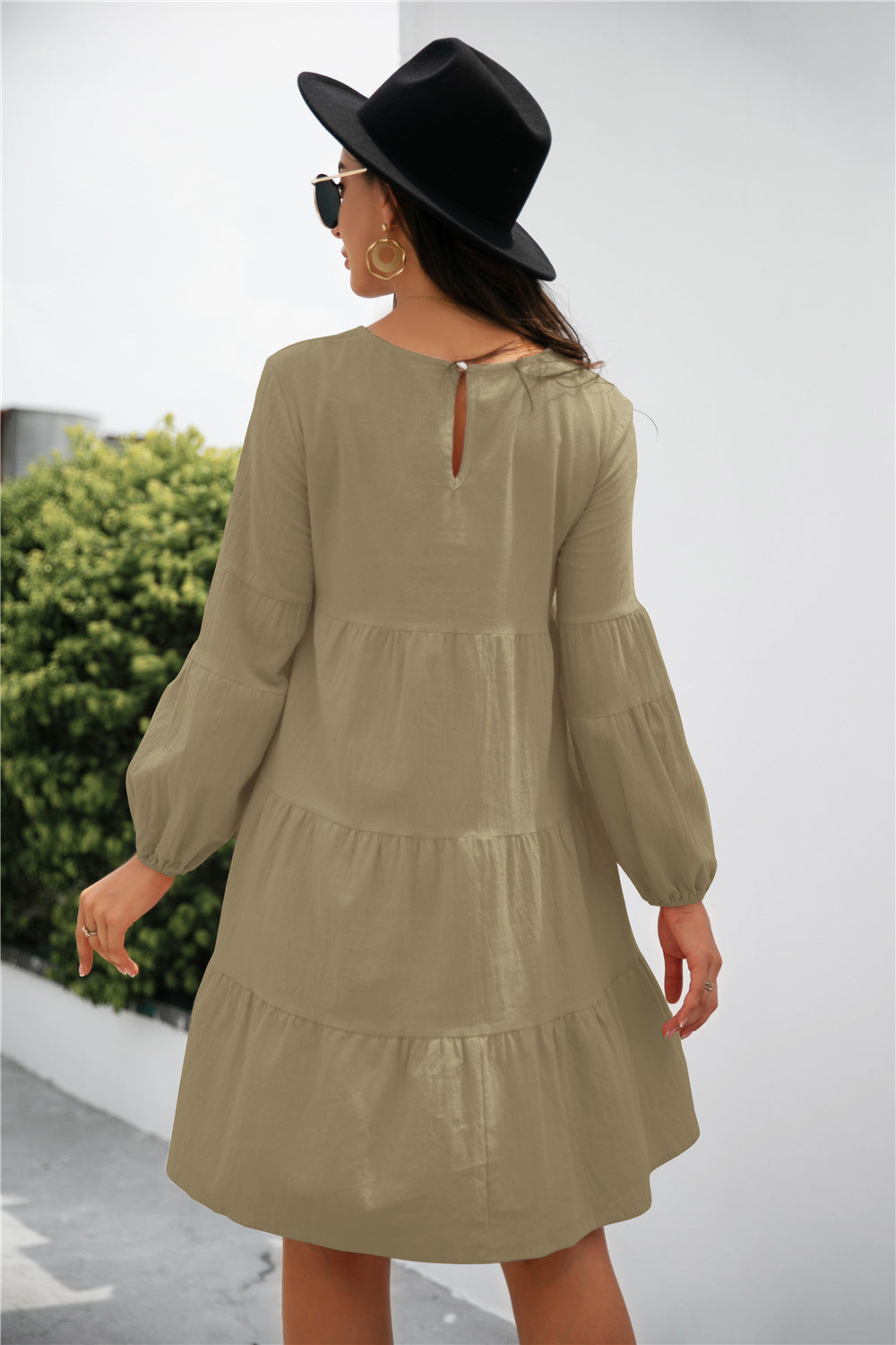 Balloon Sleeve Keyhole Tiered Dress (14)