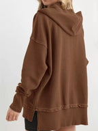 Full Size Snap Button Placket Dropped Shoulder Hoodie Plus (37)