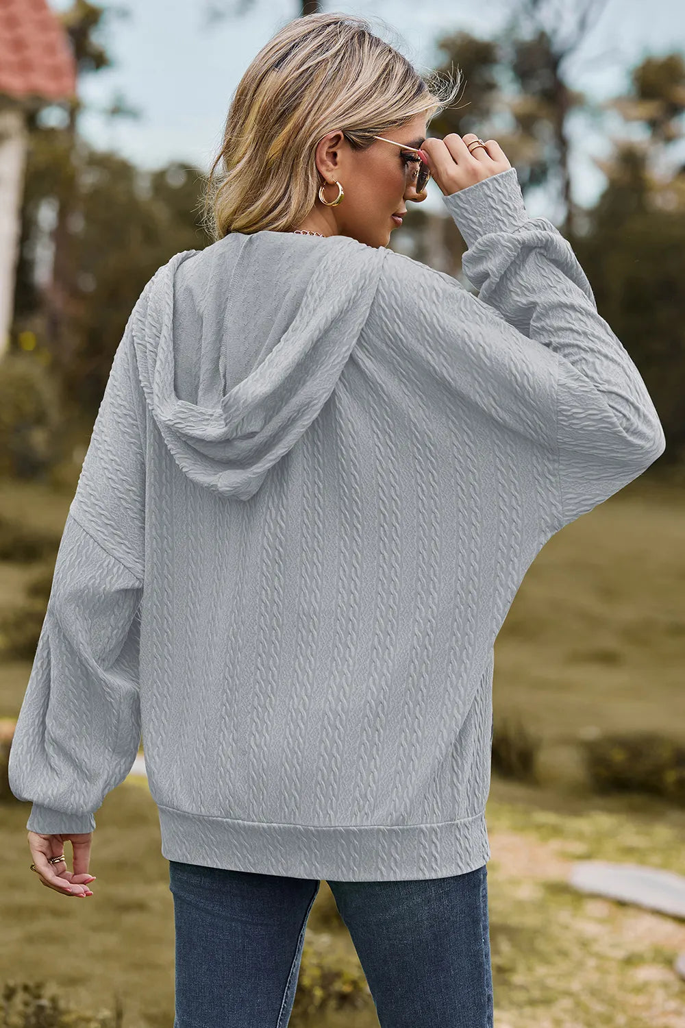 Drawstring Zip Up Dropped Shoulder Hoodie (12)