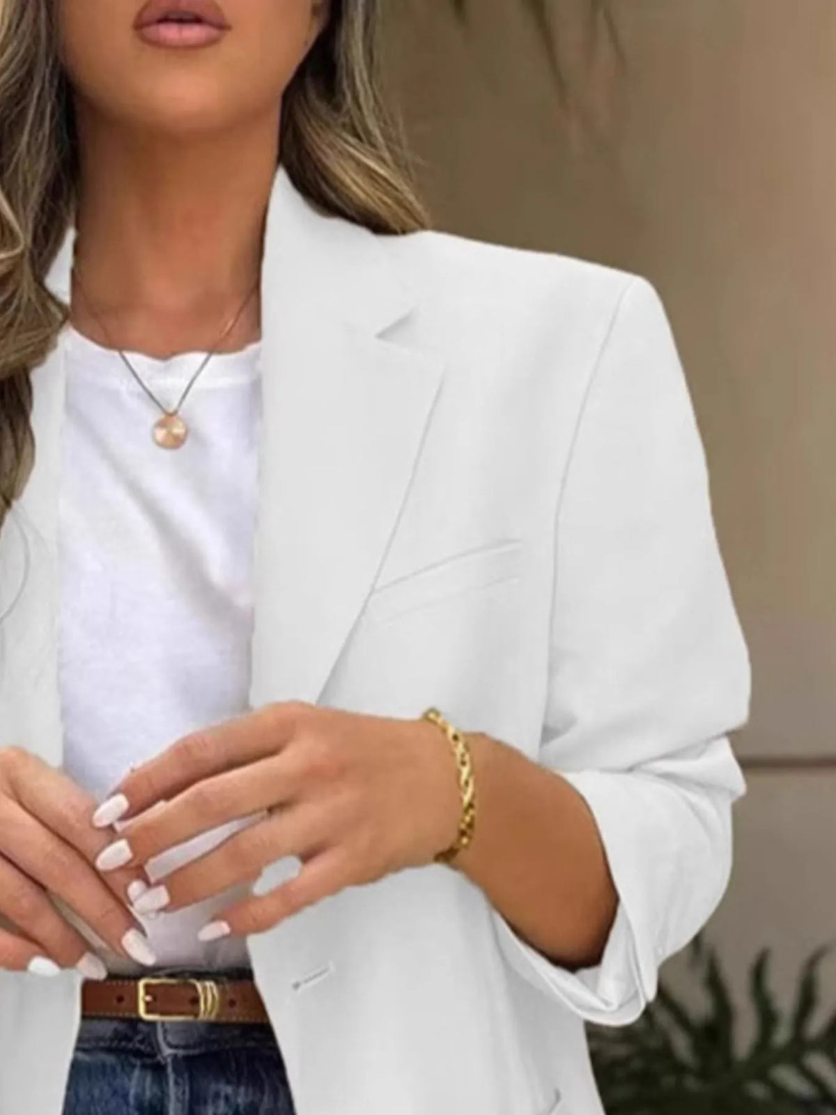 Pocketed Lapel Collar Long Sleeve Blazer (6)