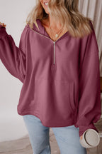 Pocketed Half Zip Dropped Shoulder Hoodie (17)