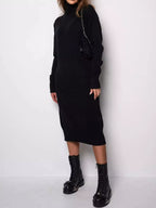 Turtleneck Ribbed Knit Sweater Dress (5)