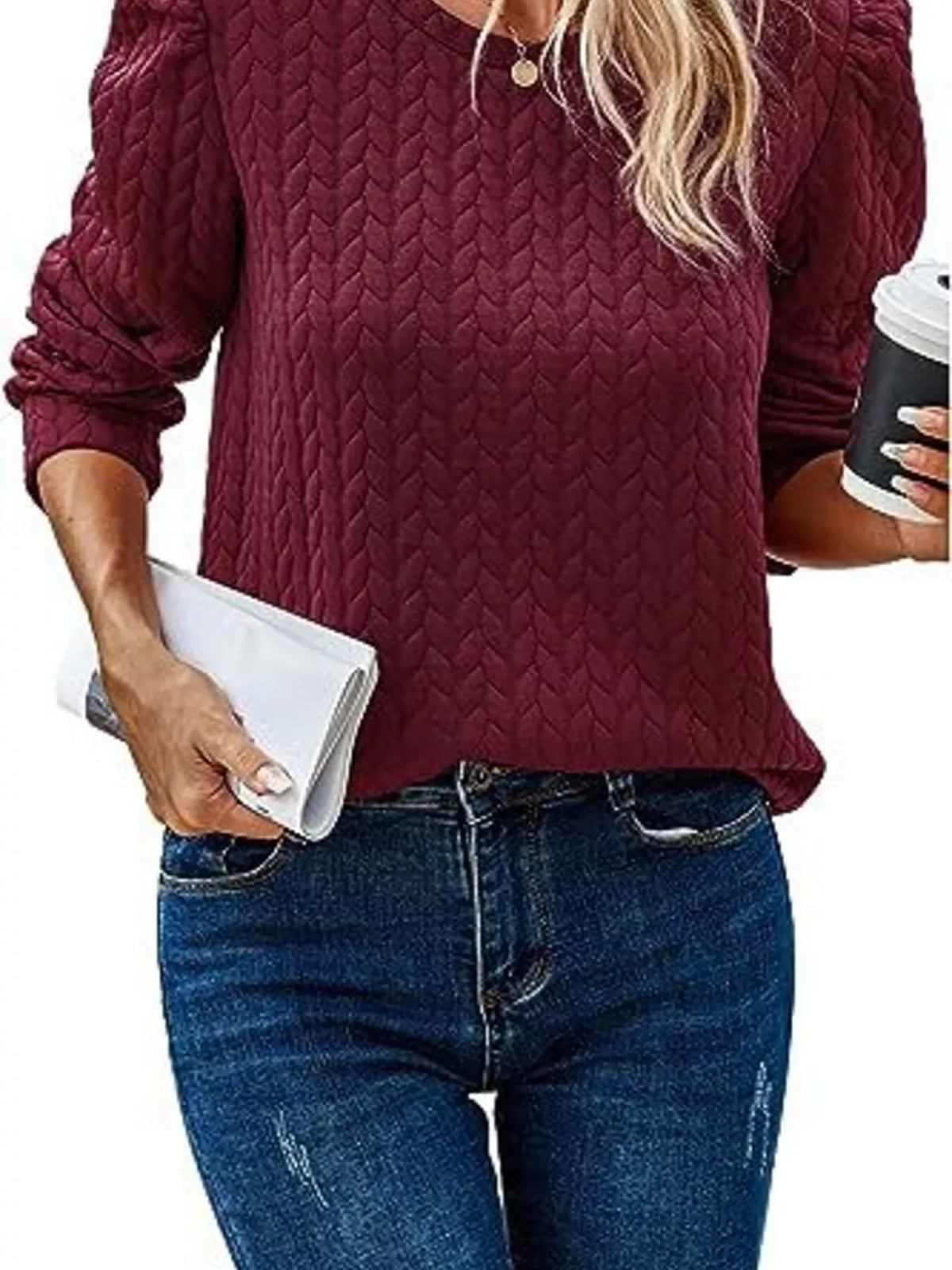 Texture Round Neck Long Sleeve Sweatshirt (20)