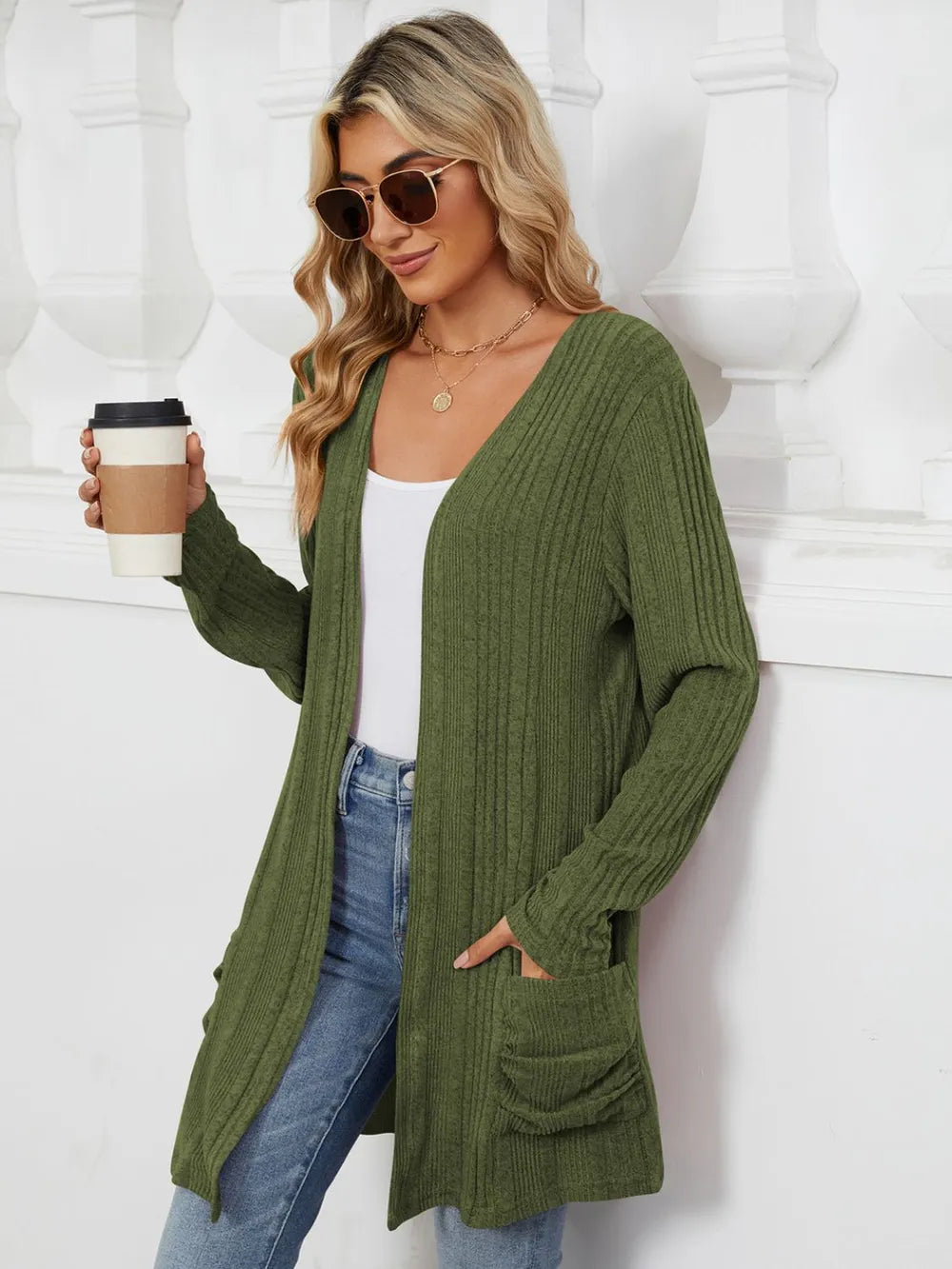 Pocketed Open Front Long Sleeve Cardigan (28)
