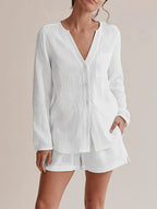 Notched Long Sleeve Top Shorts Set (3)