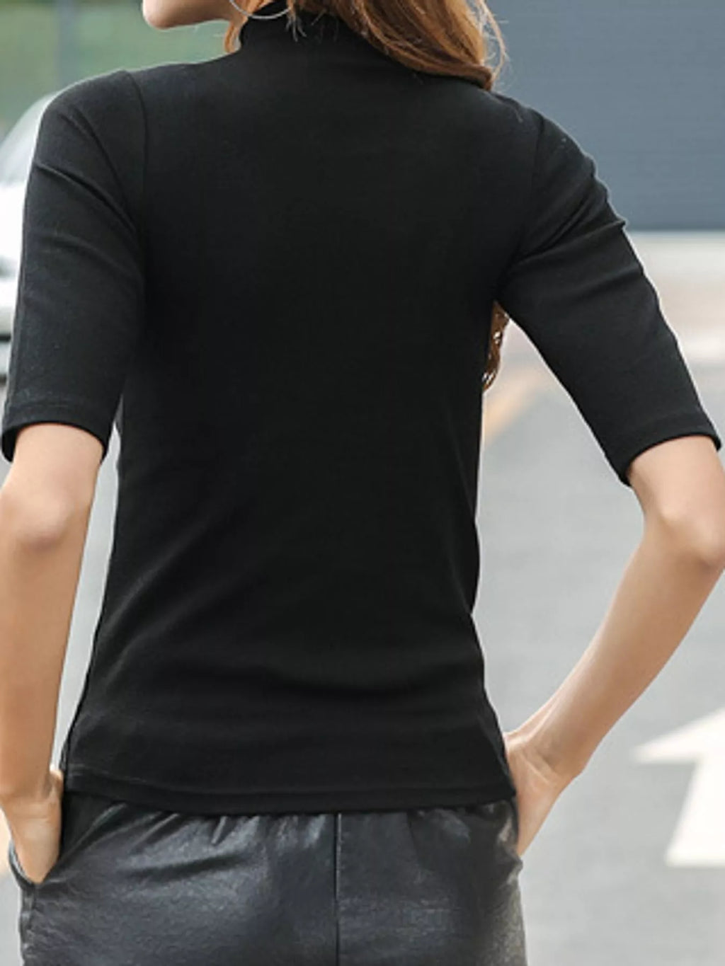 Full Size Mock Neck Half Sleeve T-shirt Plus (9)