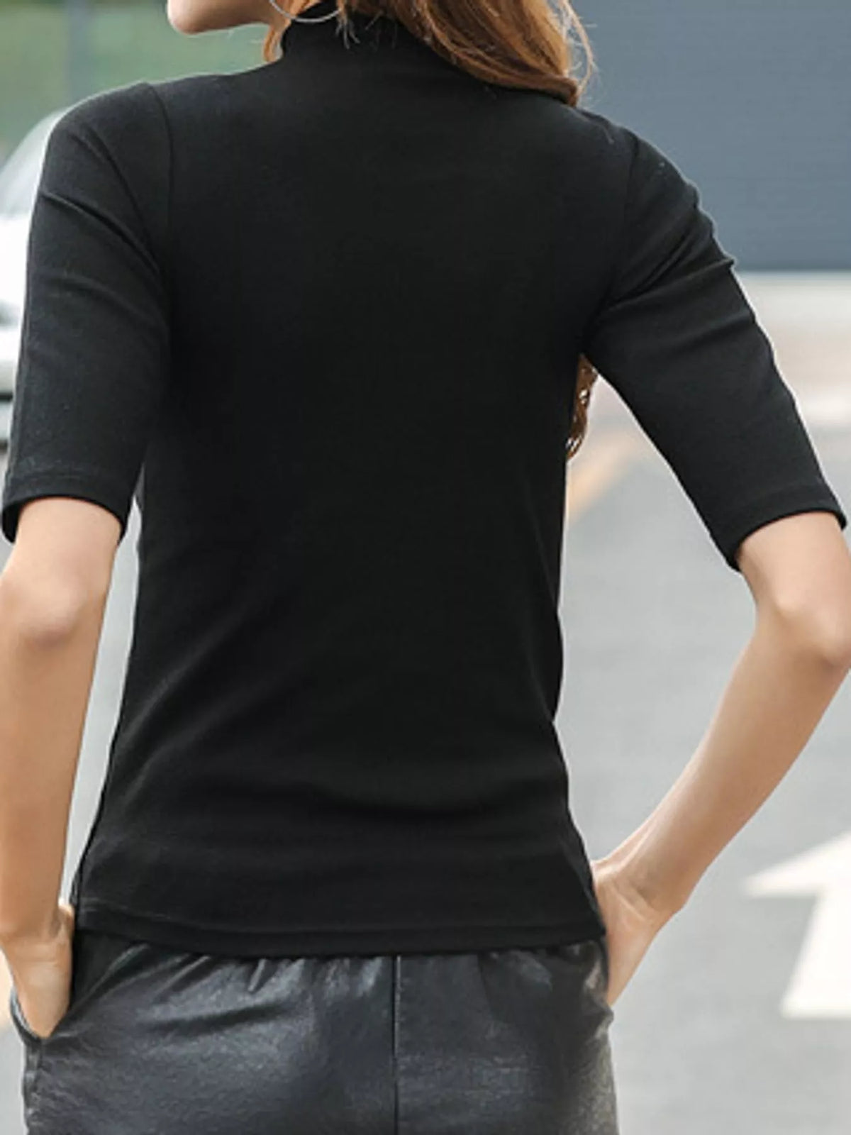 Full Size Mock Neck Half Sleeve T-shirt Plus (9)