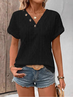 Textured V-neck Short Sleeve Top (4)