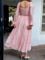 Tiered Balloon Sleeve Midi Dress (3)