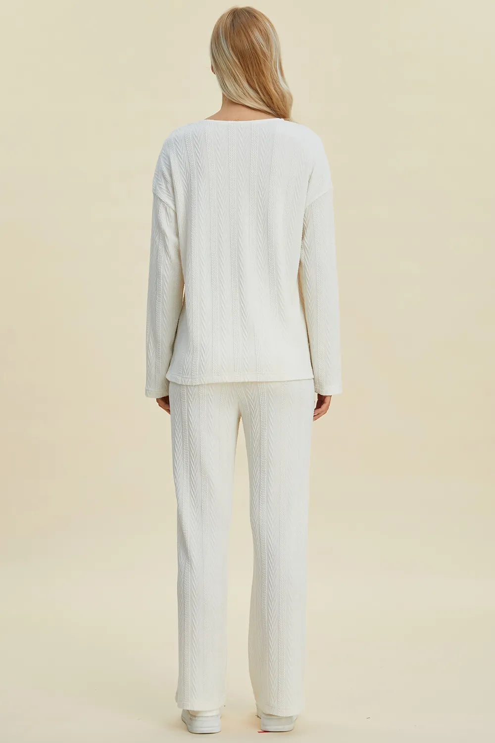 Full Size Cable-knit Long Sleeve Top Pants Set (5)