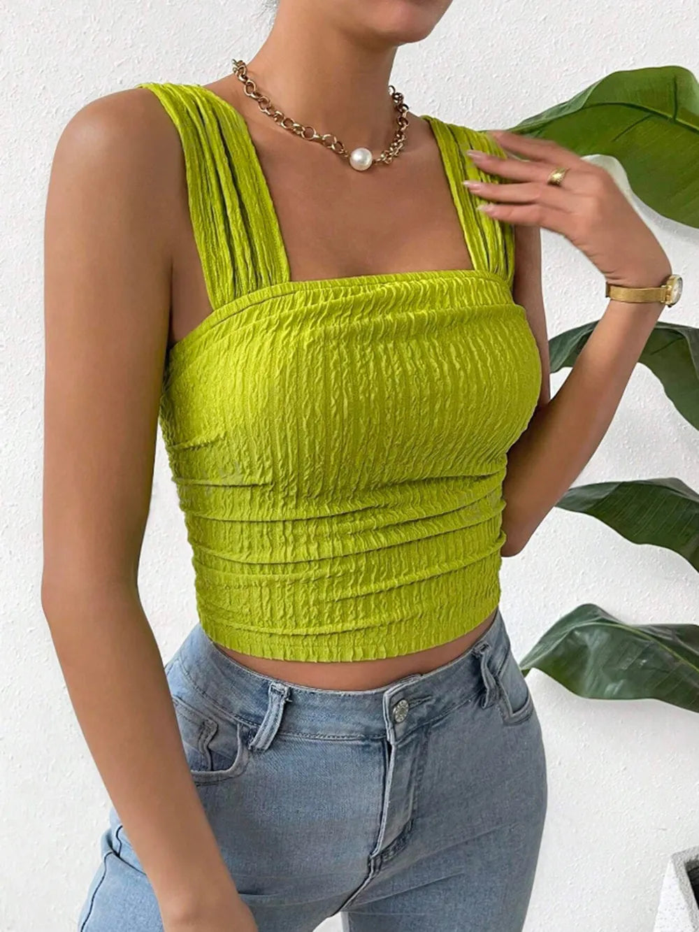Textured Square Neck Wide Strap Tank (4)