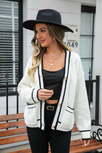Waffle Knit V-neck Cardigan Pocket (8)