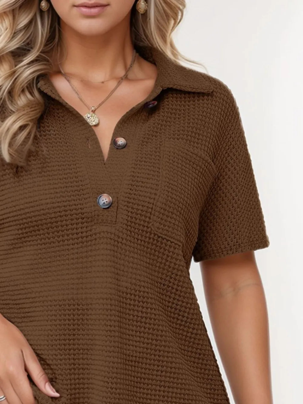 Waffle-knit Short Sleeve Polo Shirt (9)