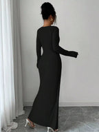 Slit Asymmetrical Neck Ribbed Maxi Dress (8)