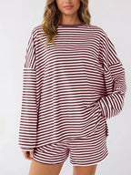 Casual Striped Long Sleeve Top Shorts Set (8)