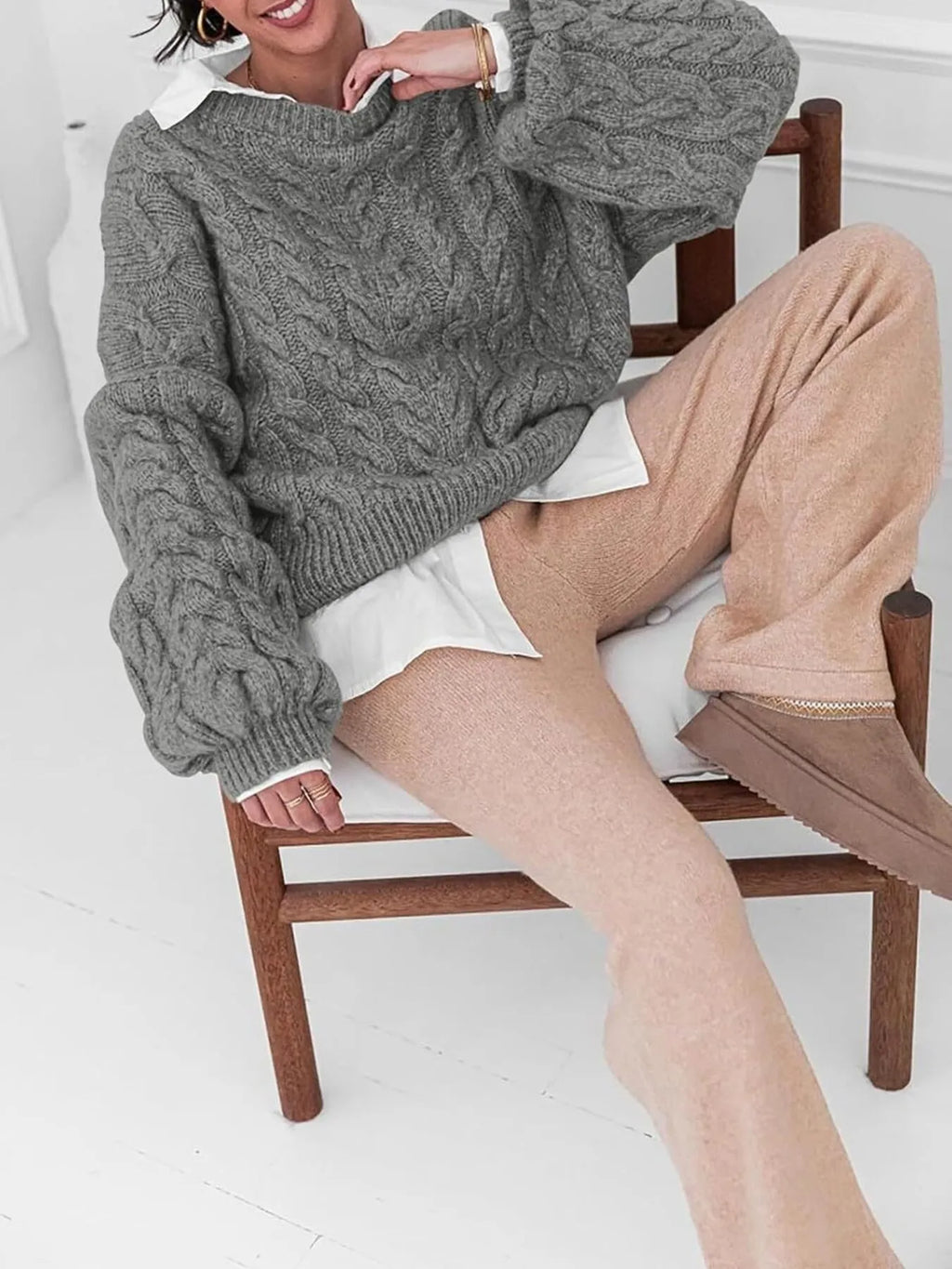 Cable Knit Long Sleeve Sweater (16)