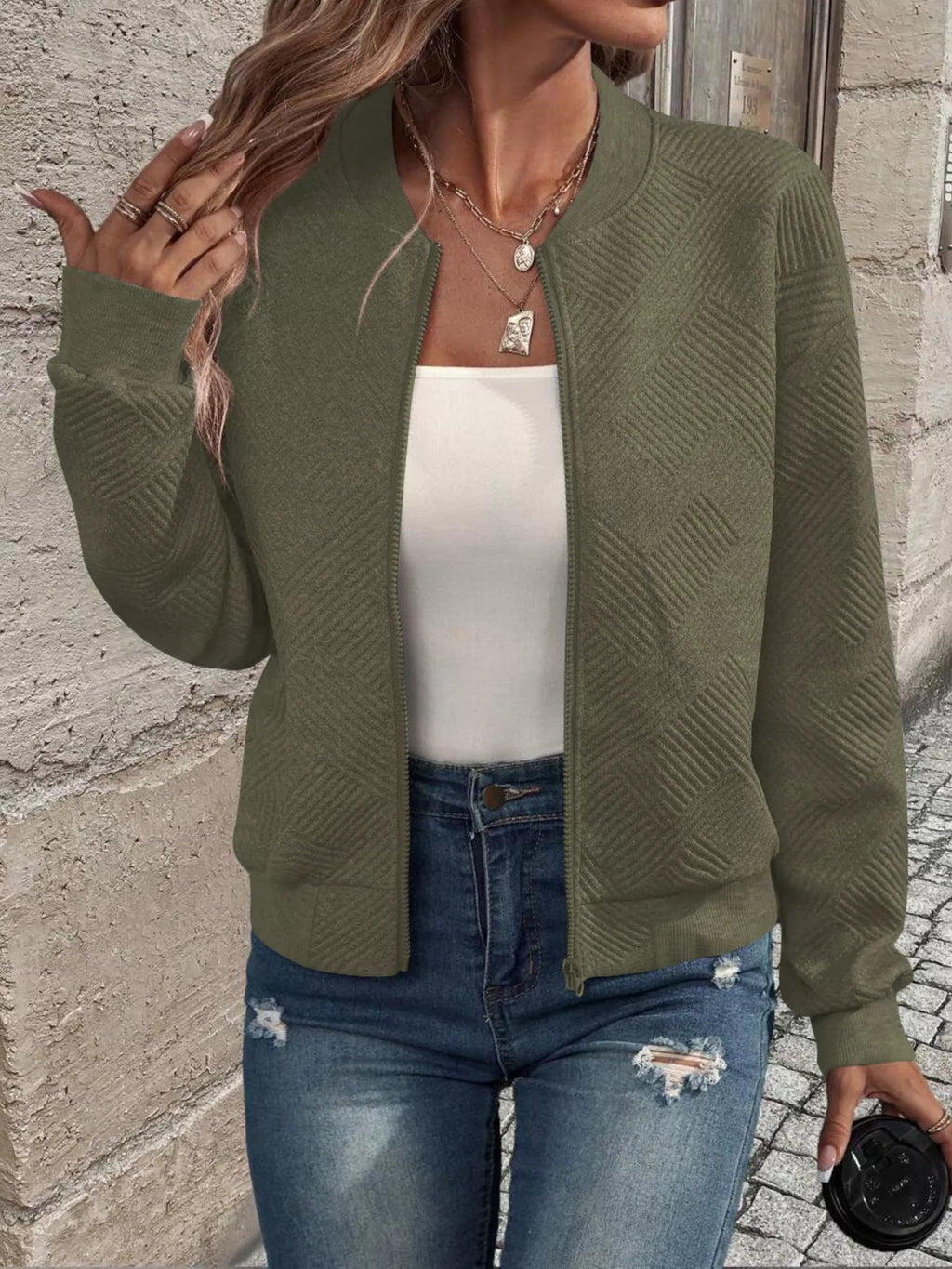 Texture Zip-up Bomber Jacket (8)