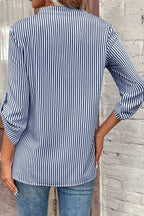Striped Notched Roll-tab Sleeve Shirt (16)