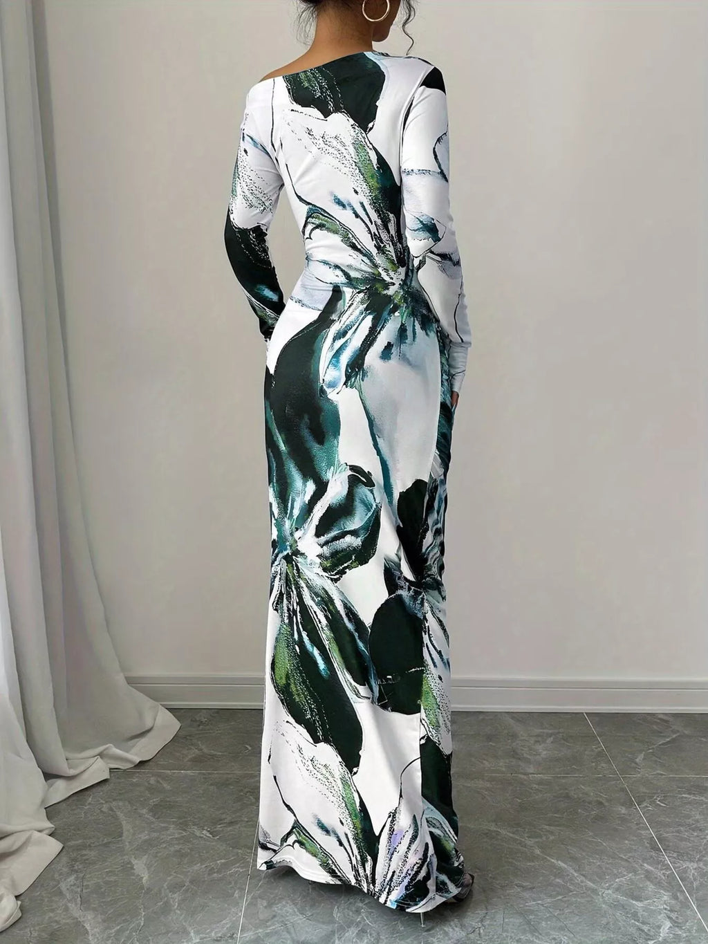Floral Print One Shoulder Maxi Dress (35)