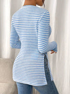Side Slit Striped Long Sleeve T-shirt (3)