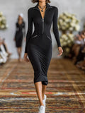 Full Size Zip-front Bodycon Midi Dress Plus