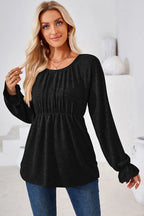Ruched Round Neck Flounce Sleeve Blouse (3)