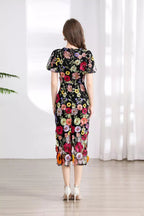 Floral Embroidered Puff Sleeve Midi Dress (31)