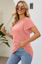 Smocked Round Neck Flutter Sleeve T-shirt (27)