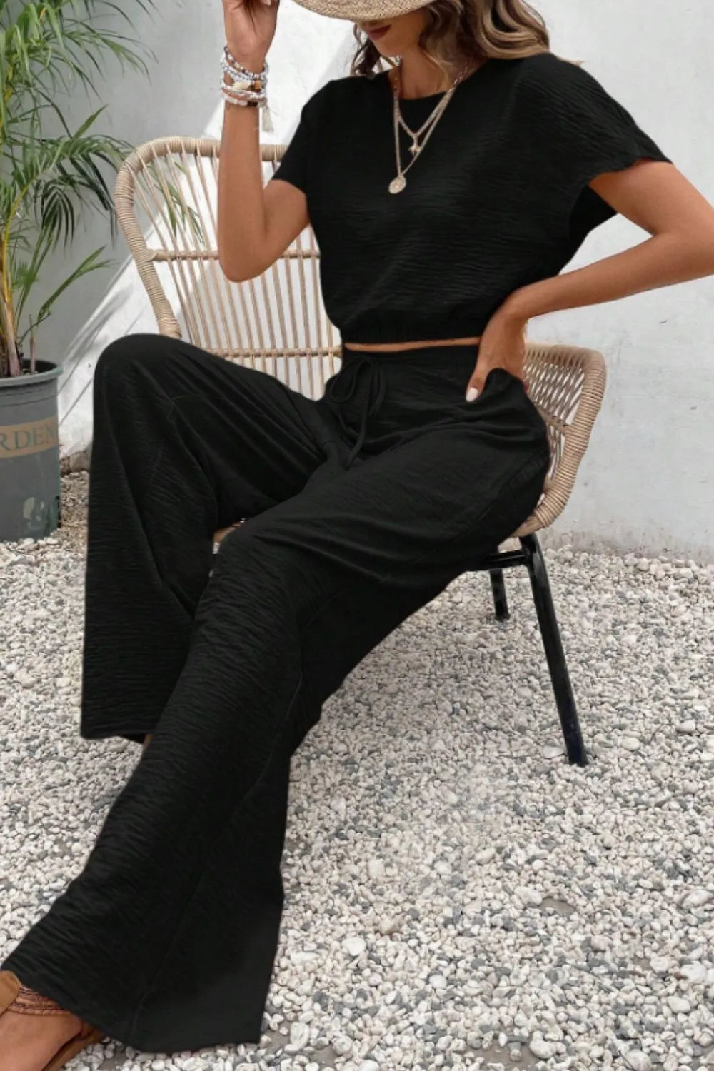 Round Neck Short Sleeve Top Pants Set (7)