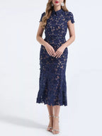 Floral Lace Short Sleeve Midi Dress (9)