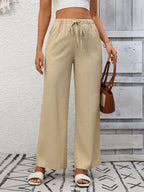 Drawstring High Waist Wide Leg Pants (2)