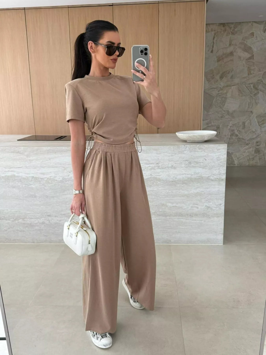 Drawstring Crop Top Wide-leg Pants Set (11)