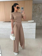 Drawstring Crop Top Wide-leg Pants Set (11)