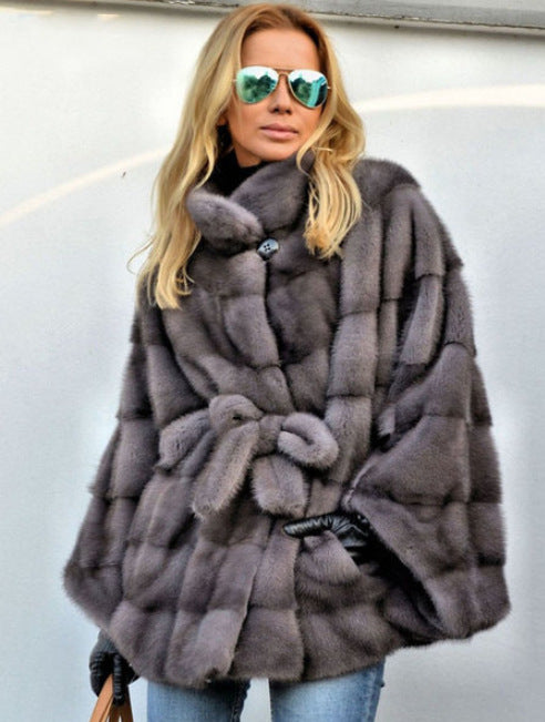 Solid Faux Fur Jacket Stand Collar Loose Belt variant CJJK161191201AZ|CJJK161191202BY|CJJK161191203CX|CJJK161191204DW|CJJK161191205EV|CJJK161191206FU