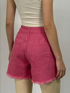 Rhinestone Chain Raw Hem Denim Shorts (11)